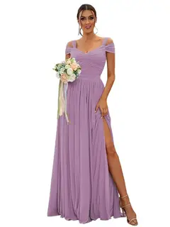 A-Line/Princess Off-the-shoulder Sleeveless Floor Length Bridesmaid Dresses Chiffon with Ruffles — view 27