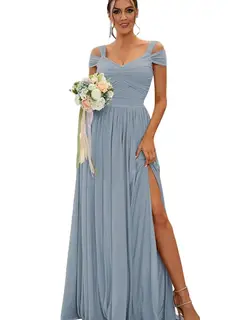 A-Line/Princess Off-the-shoulder Sleeveless Floor Length Bridesmaid Dresses Chiffon with Ruffles — view 30