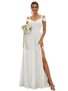 A-Line/Princess Off-the-shoulder Sleeveless Floor Length Bridesmaid Dresses Chiffon with Ruffles — view 31
