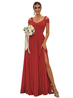 A-Line/Princess Off-the-shoulder Sleeveless Floor Length Bridesmaid Dresses Chiffon with Ruffles — view 33