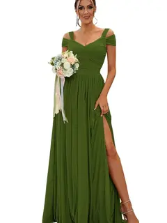 A-Line/Princess Off-the-shoulder Sleeveless Floor Length Bridesmaid Dresses Chiffon with Ruffles — view 35