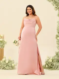 Sheath/Column Spaghetti Straps Split Side Plus Size Bridesmaid Dresses — view 1