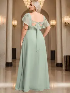 A-Line/Princess V-Neck Short Sleeves Floor-Length Chiffon Plus Size Bridesmaid Dresses — view 2
