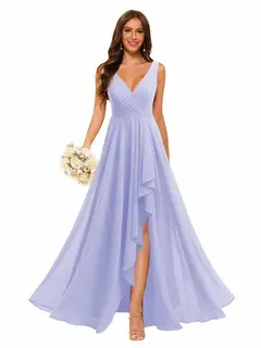 A-Line/Princess V Neck Sleeveless Floor Length Bridesmaid Dresses Chiffon with Slit Pockets — view 7