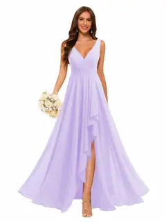A-Line/Princess V Neck Sleeveless Floor Length Bridesmaid Dresses Chiffon with Slit Pockets — view 27