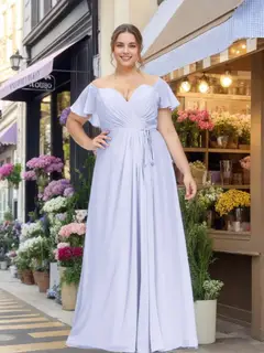 A-Line/Princess Sweetheart Short Sleeves Floor-Length Plus Size Bridesmaid Dresses with Ruffles — view 1