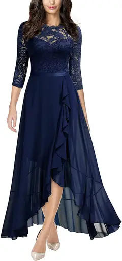 Women's Elegant Floral Lace Ruffle Bridesmaid Maxi Dress — view 1
