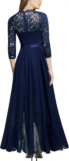 Women's Elegant Floral Lace Ruffle Bridesmaid Maxi Dress — view 2