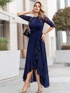 Women's Elegant Floral Lace Ruffle Bridesmaid Maxi Dress — view 3