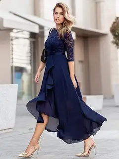 Women's Elegant Floral Lace Ruffle Bridesmaid Maxi Dress — view 4