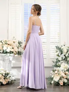 A-Line/Princess V-Neck Spaghetti Straps Sleeveless Floor-Length Chiffon Bridesmaid Dresses with Split Side — view 2