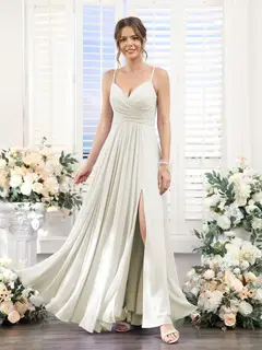 A-Line/Princess V-Neck Spaghetti Straps Sleeveless Floor-Length Chiffon Bridesmaid Dresses with Split Side — view 21