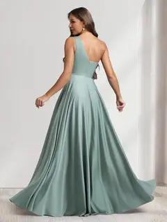 A-Line/Princess One-Shoulder Floor-Length Bridesmaid Dresses With Pockets — view 2
