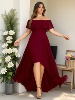 A-Line/Princess Off-the-Shoulder Asymmetrical Plus Size Bridesmaid Dresses with Ruffles — view 1