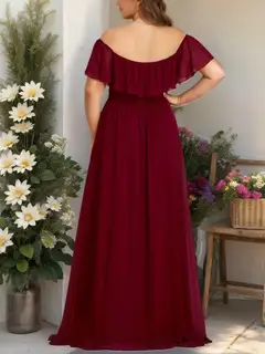 A-Line/Princess Off-the-Shoulder Asymmetrical Plus Size Bridesmaid Dresses with Ruffles — view 2