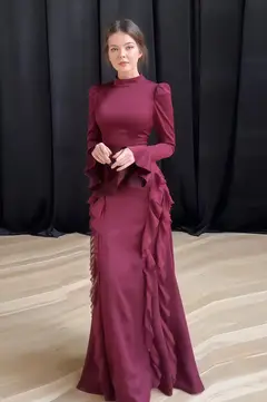 Aria — Sheath — High Neck — Long Sleeve — Floor-Length — view 1