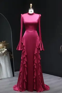 Aria — Sheath — High Neck — Long Sleeve — Floor-Length — view 2