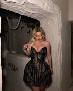 Nude Romantic Lace Corset Mini Dress Sequin Tulle Bubble Homecoming Dress — view 4