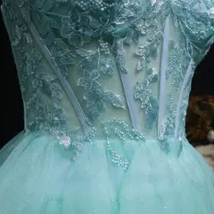 Turquoise Beaded Corset Tiered Tulle Homecoming Dress with Lace-Up Back — view 8