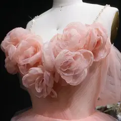 Peach Pink Tiered Tulle Homecoming Dress with 3D Floral Off-Shoulder — view 8