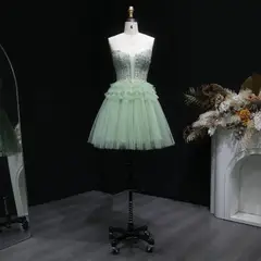 Mint Green Short Homecoming Dress Ball Gown Tulle Tiered Homecoming Dress — view 3