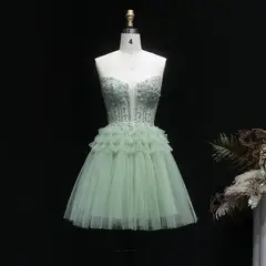 Mint Green Short Homecoming Dress Ball Gown Tulle Tiered Homecoming Dress — view 4