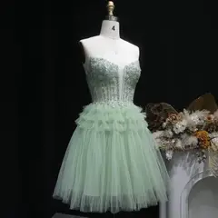 Mint Green Short Homecoming Dress Ball Gown Tulle Tiered Homecoming Dress — view 5