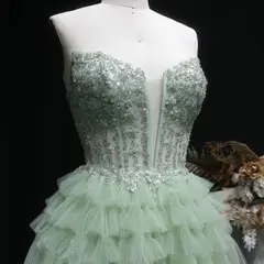 Mint Green Short Homecoming Dress Ball Gown Tulle Tiered Homecoming Dress — view 6