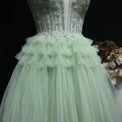 Mint Green Short Homecoming Dress Ball Gown Tulle Tiered Homecoming Dress — view 7