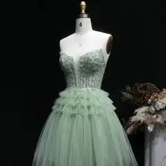 Mint Green Short Homecoming Dress Ball Gown Tulle Tiered Homecoming Dress — view 9