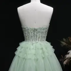 Mint Green Short Homecoming Dress Ball Gown Tulle Tiered Homecoming Dress — view 10