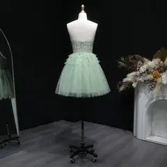 Mint Green Short Homecoming Dress Ball Gown Tulle Tiered Homecoming Dress — view 11