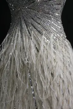 Modest Luxury Sequined Feather Sheath Homecoming Dress — view 9