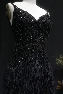 Modest Luxury Sequined Feather Sheath Homecoming Dress — view 17