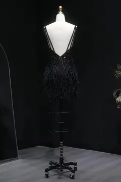 Modest Luxury Sequined Feather Sheath Homecoming Dress — view 20