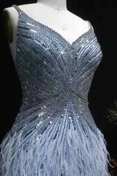 Modest Luxury Sequined Feather Sheath Homecoming Dress — view 29