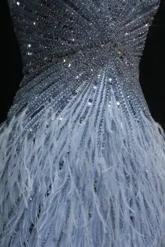 Modest Luxury Sequined Feather Sheath Homecoming Dress — view 30