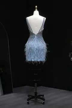 Modest Luxury Sequined Feather Sheath Homecoming Dress — view 31