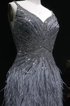 Modest Luxury Sequined Feather Sheath Homecoming Dress — view 40