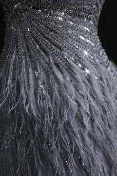 Modest Luxury Sequined Feather Sheath Homecoming Dress — view 41