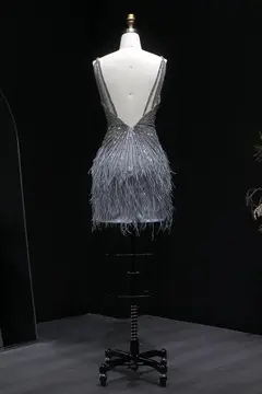 Modest Luxury Sequined Feather Sheath Homecoming Dress — view 42