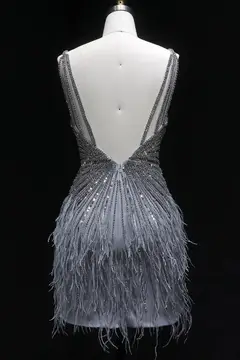 Modest Luxury Sequined Feather Sheath Homecoming Dress — view 43