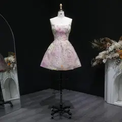 Pink Strapless 3D Floral Homecoming Dress with Sparkle Tulle — view 5