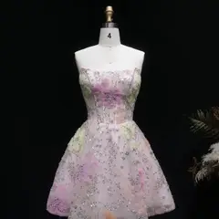 Pink Strapless 3D Floral Homecoming Dress with Sparkle Tulle — view 6