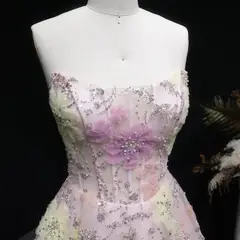 Pink Strapless 3D Floral Homecoming Dress with Sparkle Tulle — view 10