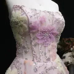 Pink Strapless 3D Floral Homecoming Dress with Sparkle Tulle — view 11