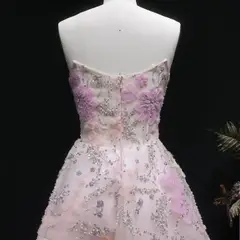 Pink Strapless 3D Floral Homecoming Dress with Sparkle Tulle — view 12