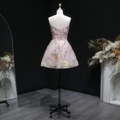 Pink Strapless 3D Floral Homecoming Dress with Sparkle Tulle — view 13