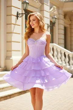Lavender Chiffon A-Line Strapless Sweetheart Homecoming Dress — view 1
