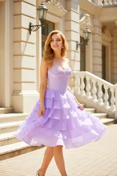 Lavender Chiffon A-Line Strapless Sweetheart Homecoming Dress — view 2